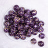 top view of a pile of 20mm Purple and Gold Flake Resin Chunky Bubblegum Beads