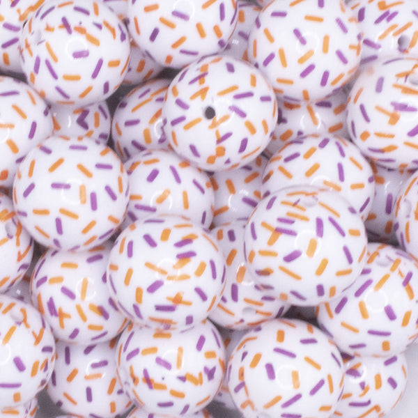 close up view of a pile of 20mm Orange and Purple Sprinkles Chunky Acrylic Bubblegum Beads