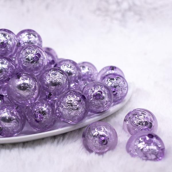 Front view of a pile of 20mm Purple Foil Bubblegum Beads