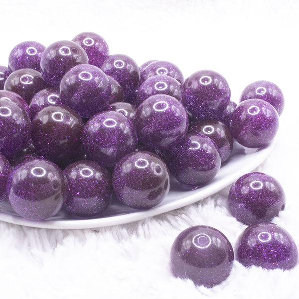 front view of a pile of 20mm Purple Glitter Sparkle Chunky Acrylic Bubblegum Beads