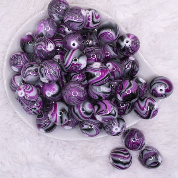 top view of a pile of 20mm Purple Marbled Bubblegum Beads