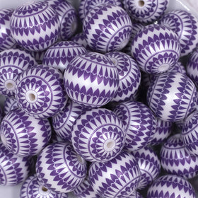 20mm Purple Ornament Print Chunky Acrylic Bubblegum Beads