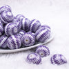Front view of a pile of 20mm Purple Ornament Print Chunky Acrylic Bubblegum Beads