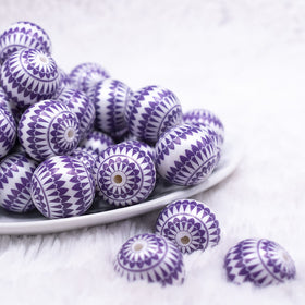 20mm Purple Ornament Print Chunky Acrylic Bubblegum Beads
