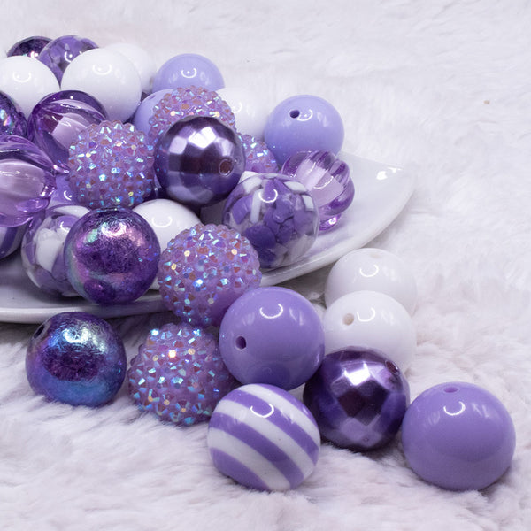 front view of a pile of 20mm Purple Passion Chunky Bubblegum Bead Mix - 20 & 50 Count
