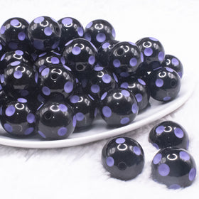 20mm Purple Polka Dots on Black Bubblegum Beads