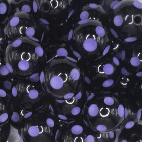 20mm Purple Polka Dots on Black Bubblegum Beads