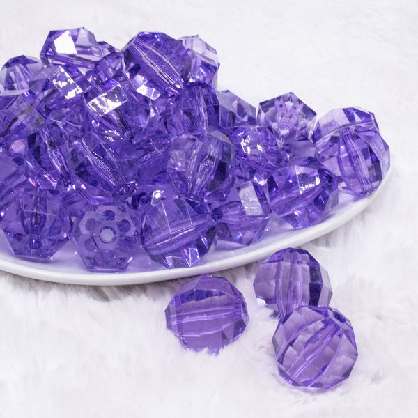front view of a pile of 20mm Purple Transparent Faceted Bubblegum Beads
