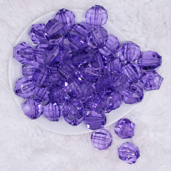 top view of a pile of 20mm Purple Transparent Faceted Bubblegum Beads