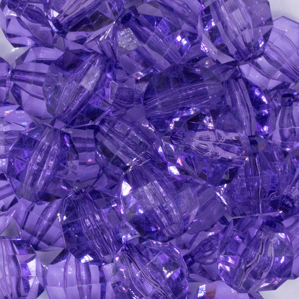 close up view of a pile of 20mm Purple Transparent Faceted Bubblegum Beads