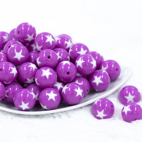 20mm Purple with White Stars Bubblegum Beads