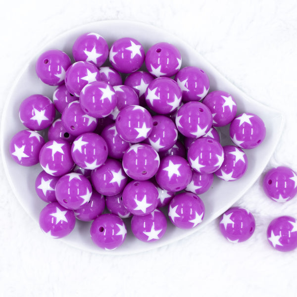 Top view of a pile of 20mm Purple with White Stars Bubblegum Beads