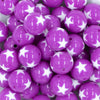 Close up view of a pile of 20mm Purple with White Stars Bubblegum Beads