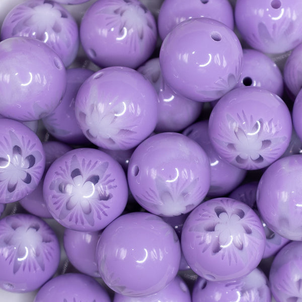 20mm Purple with White Marble Flower Bubblegum Beads