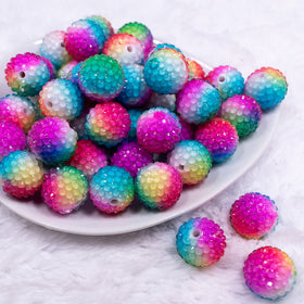 20mm Rainbow Confetti with Clear Rhinestone Bubblegum Beads