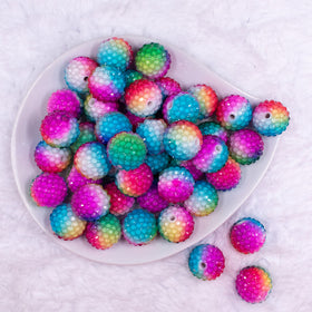 20mm Rainbow Confetti with Clear Rhinestone Bubblegum Beads