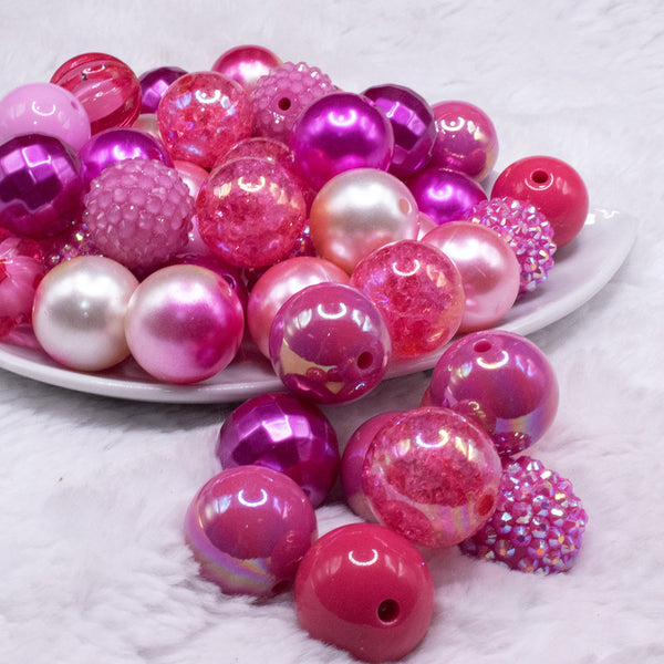 front view of a pile of 20mm Raspberry Beret Chunky Bubblegum Bead Mix - 20 & 50 Count