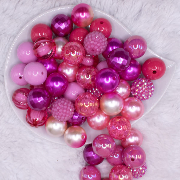 top view of a pile of 20mm Raspberry Beret Chunky Bubblegum Bead Mix - 20 & 50 Count