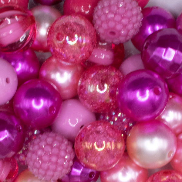 close up view of a pile of 20mm Raspberry Beret Chunky Bubblegum Bead Mix - 20 & 50 