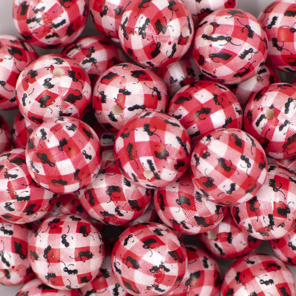 Close up view of a pile of 20MM Picnic Ants Pattern Print Chunky Acrylic Bubblegum Beads