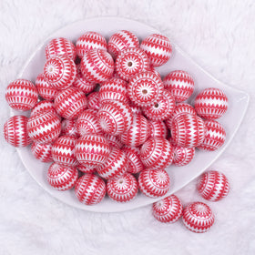20mm Red with White Ornamental Printed Acrylic Bubblegum Beads