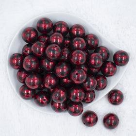 20mm Red & Black PEARL Plaid Print Acrylic Bubblegum Beads