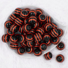 20mm Orange & Black Stripe Acrylic Chunky Bubblegum Beads
