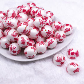 20mm Red Butterfly pattern chunky acrylic Bubblegum Beads