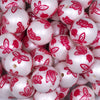 Close up view of a pile of 20mm Red Butterfly pattern chunky acrylic Bubblegum Beads