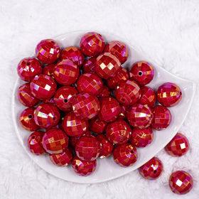 20mm Red Disco Faceted AB Bubblegum Beads