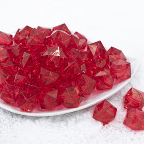 20mm Red Transparent Cube Faceted Pearl Bubblegum Beads