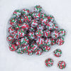 Top view of a pile of 20mm Red & Green Confetti Rhinestone AB Bubblegum Beads