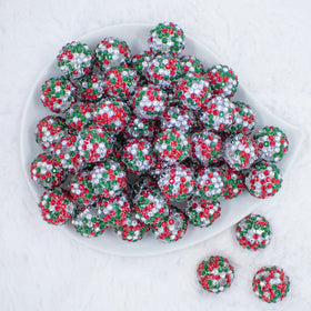 20mm Red, Green & Silver Confetti Rhinestone AB Bubblegum Beads