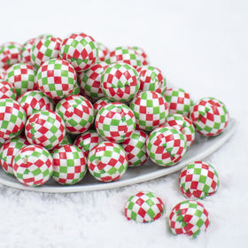 20mm Red and Green Diamond Print Bubblegum Beads