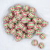 Top view of a pile of 20mm Red and Green Diamond Print Bubblegum Beads