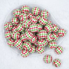 20mm Red and Green Diamond Print Bubblegum Beads