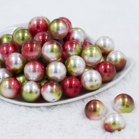 20mm Red, Green & White Ombre Shimmer Faux Pearl Bubblegum Beads