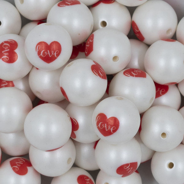 Close up view of a pile of 20mm Love Print Chunky Acrylic Bubblegum Beads [10 Count]