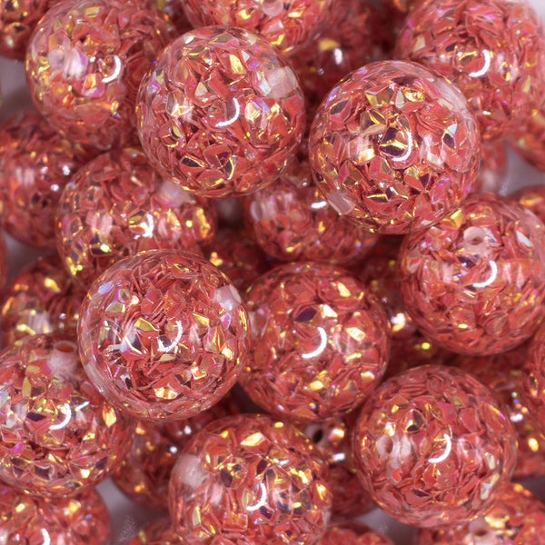 close up view of a pile of 20mm Red Majestic Confetti Bubblegum Beads