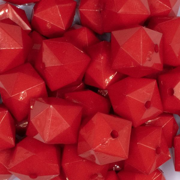 close up view of a pile of 20mm Red Cube Faceted Bubblegum Beads