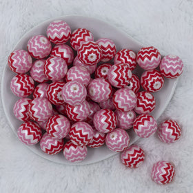 20mm Red and Pink Chevron Bubblegum Beads