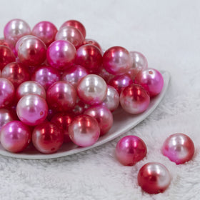 20mm Red & Pink Ombre Shimmer Faux Pearl Bubblegum Beads