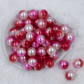 20mm Red & Pink Ombre Shimmer Faux Pearl Bubblegum Beads
