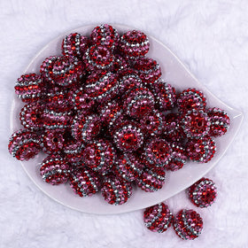 20mm Pink, Red & Silver Striped Rhinestone AB Bubblegum Beads