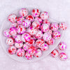 Top view of a pile of 20mm Red & Pink Splatter Chunky Acrylic Bubblegum Beads
