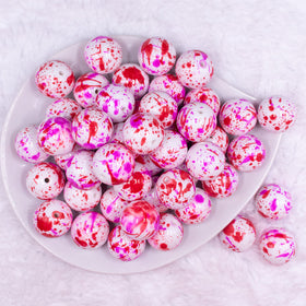 20mm Red & Pink Splatter Chunky Acrylic Bubblegum Beads