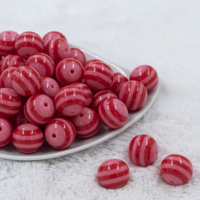 20mm Multi Red & Pink Stripe Acrylic Chunky Bubblegum Beads