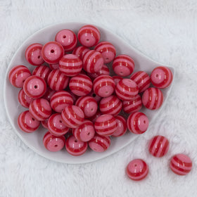 20mm Multi Red & Pink Stripe Acrylic Chunky Bubblegum Beads