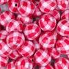 Close up view of a pile of 20mm Red & White Picnic Plaid Print Acrylic Bubblegum Beads