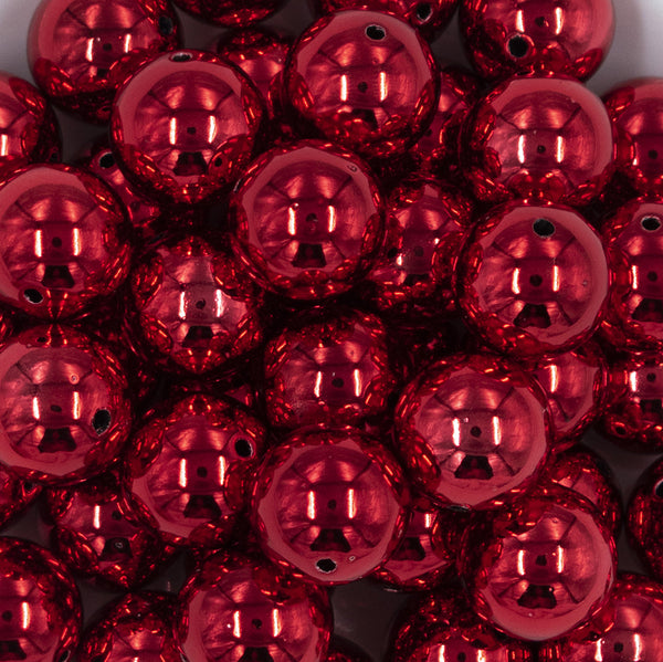 Close up view of a pile of 20mm Reflective Red Acrylic Bubblegum Beads